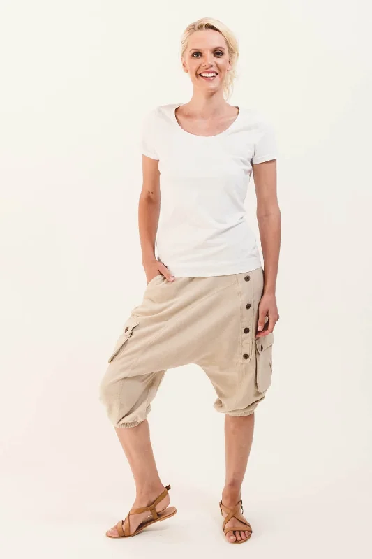 Solid Color Women Shorts in Bright Hues for a Bold StatementShort Drop Crotch Pants - Oatmeal