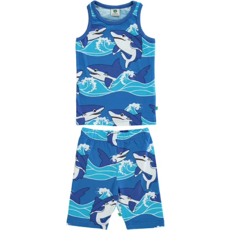 Cargo Women Shorts with Multiple Pockets for FunctionalitySmåfolk Brilliant Blue Tank top and cycling shorts with sharks