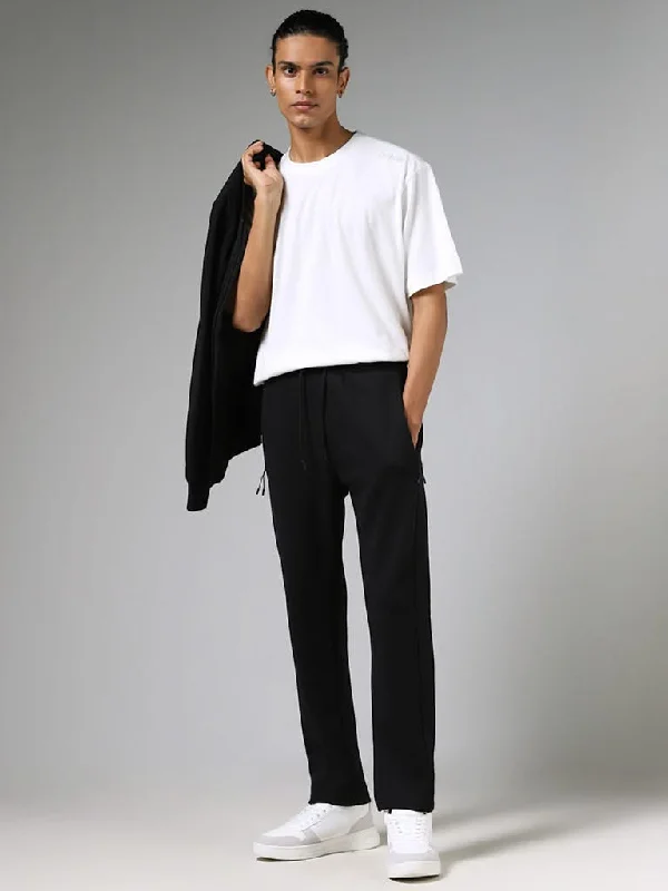 Twill Women Shorts with a Smooth Texture and DurabilityStudiofit Solid Black Relaxed-Fit Mid-Rise Track Pants