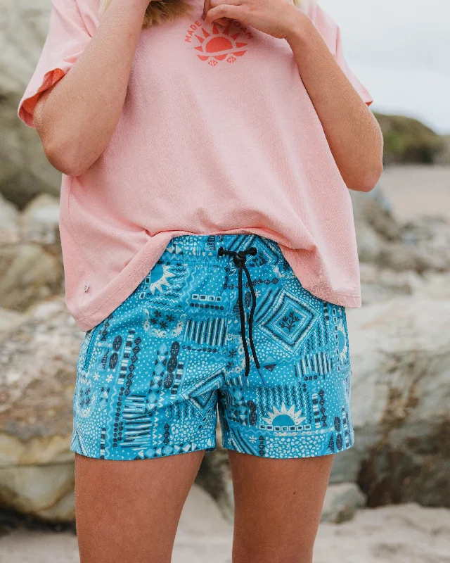 Plus Size Women Shorts with a Comfortable and Stylish FitWay Out Recycled All Purpose Short - Vintage Patchwork Blue Pool