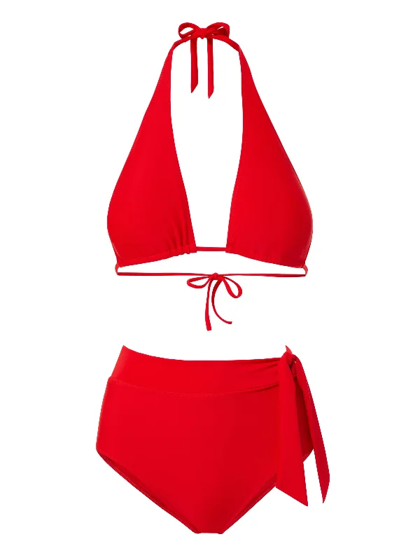 High - performance bikini with quick - drying fabric for active swimmersAllison Top + Side Tie High Waist Bottom in Cherry Red