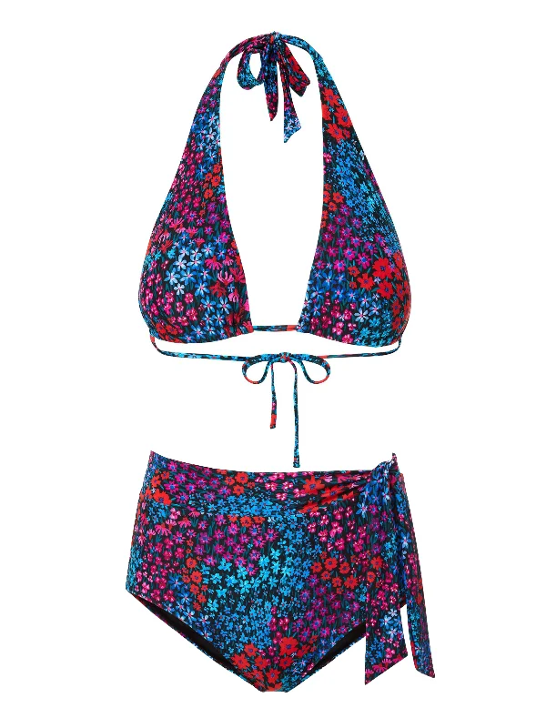 UV - protection bikini for safe sun exposure during beach daysAllison Top + Side Tie High Waist Bottom in In Bloom