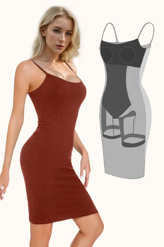 Long - Sleeve Bodysuits for Cold Weather LayeringBuilt-In Shapewear Scoop Neck Sleeveless Dress