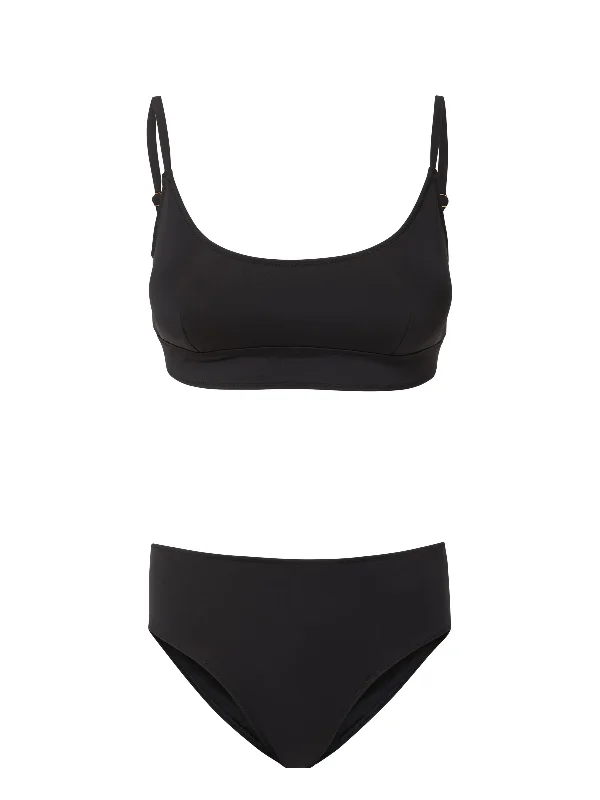 Tropical - themed bikini for a vacation - ready beach outfitErika Top + Classic Midrise Bottom in Black