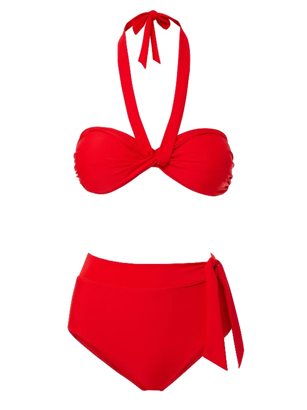 Push - up bikini top to enhance the bust for a confident beach appearanceLoryn Top + Side Tie High Waist Bottom in Cherry Red