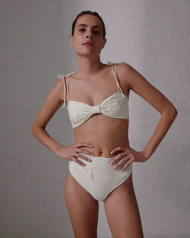 Lace - trimmed bikini for an elegant and romantic touchNiche Hand Embroidered Bottom Ivory